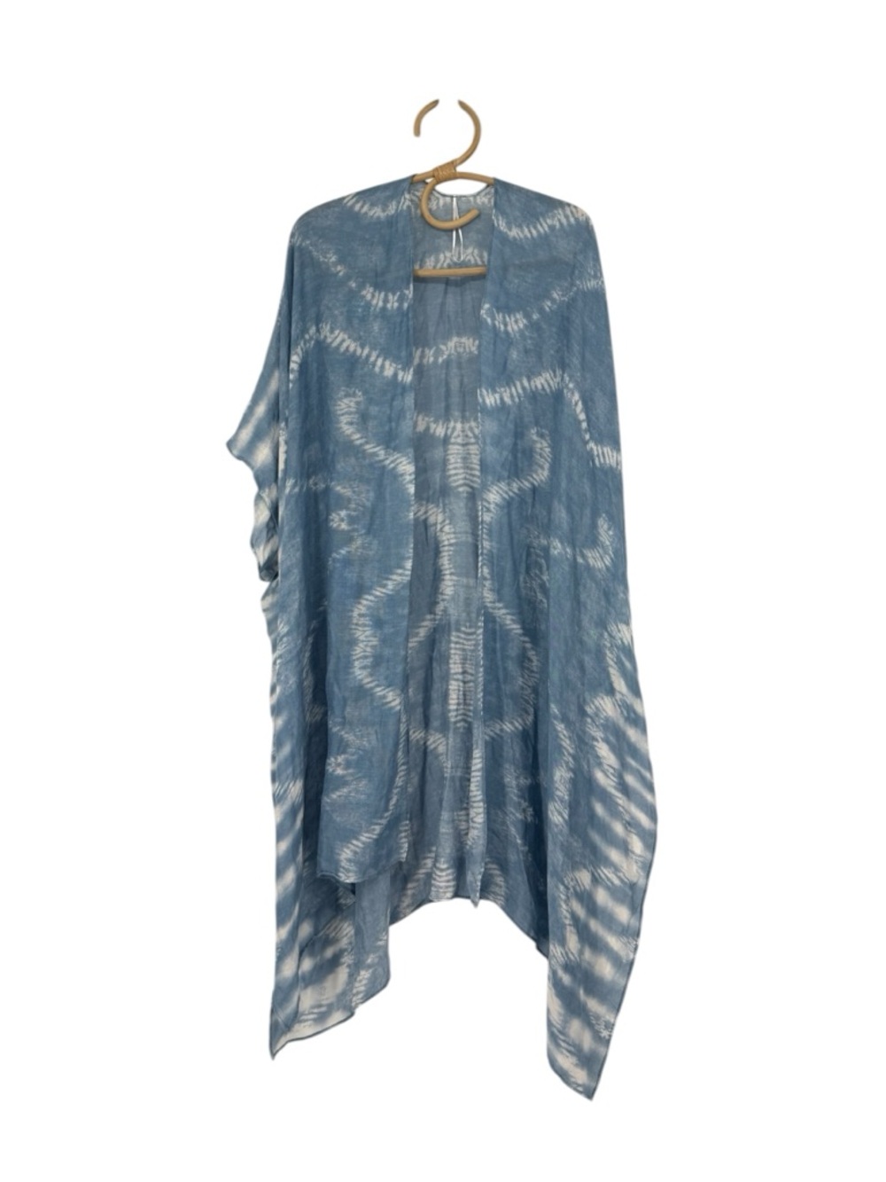 NY Modena Blue Tie Dye Kimono Duster Boho Lightweight Open Front Cover Up OSFM